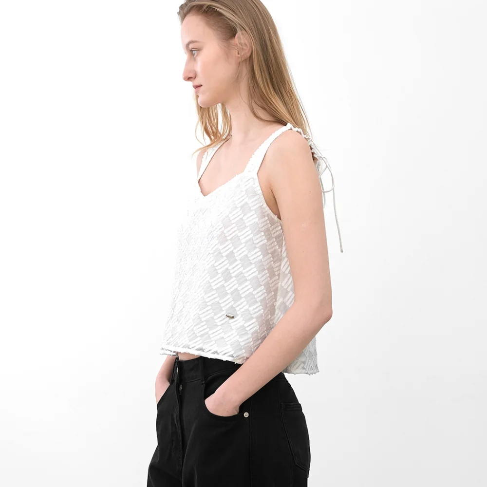 TEXTURED CHECK SET CAMI BLOUSE (BL-4433)