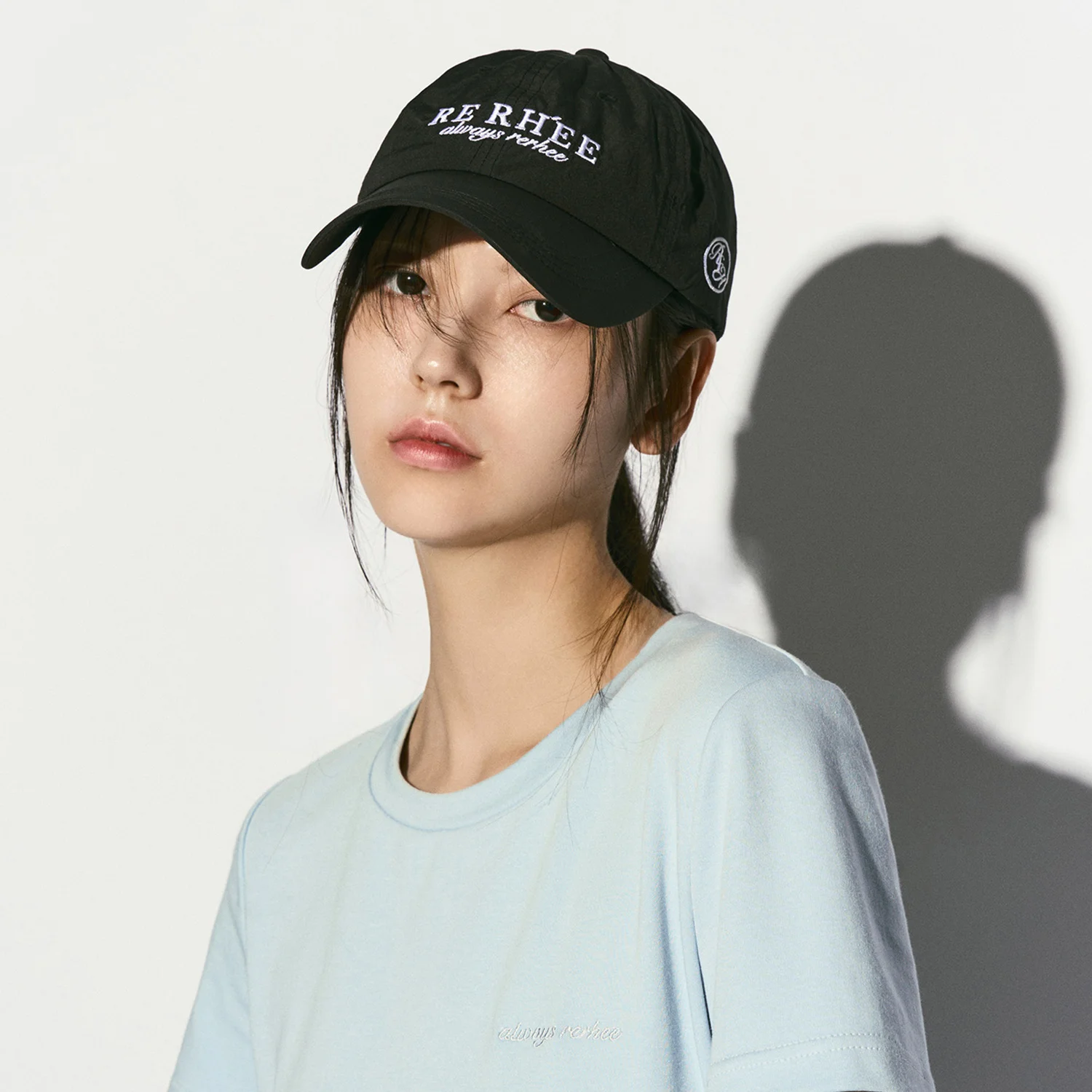 LOGO EMBROIDERED AQUA BALL CAP BLACK