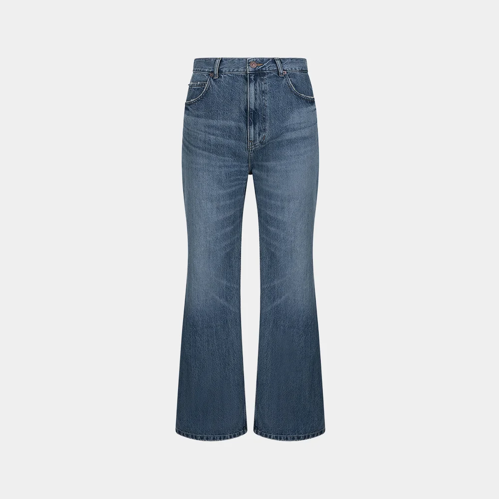 (M) WASHED DISTRESSED FLARED JEANS - BLUE