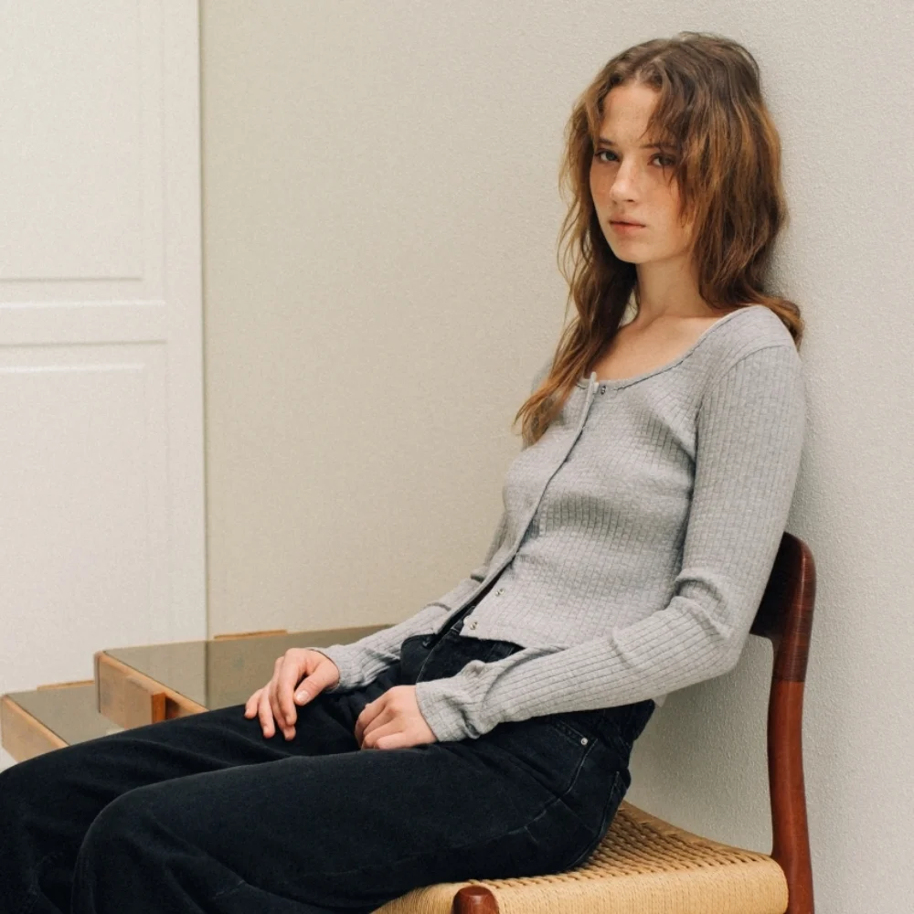 SOFT RIB JERSEY CARDIGAN NAVY GREY
