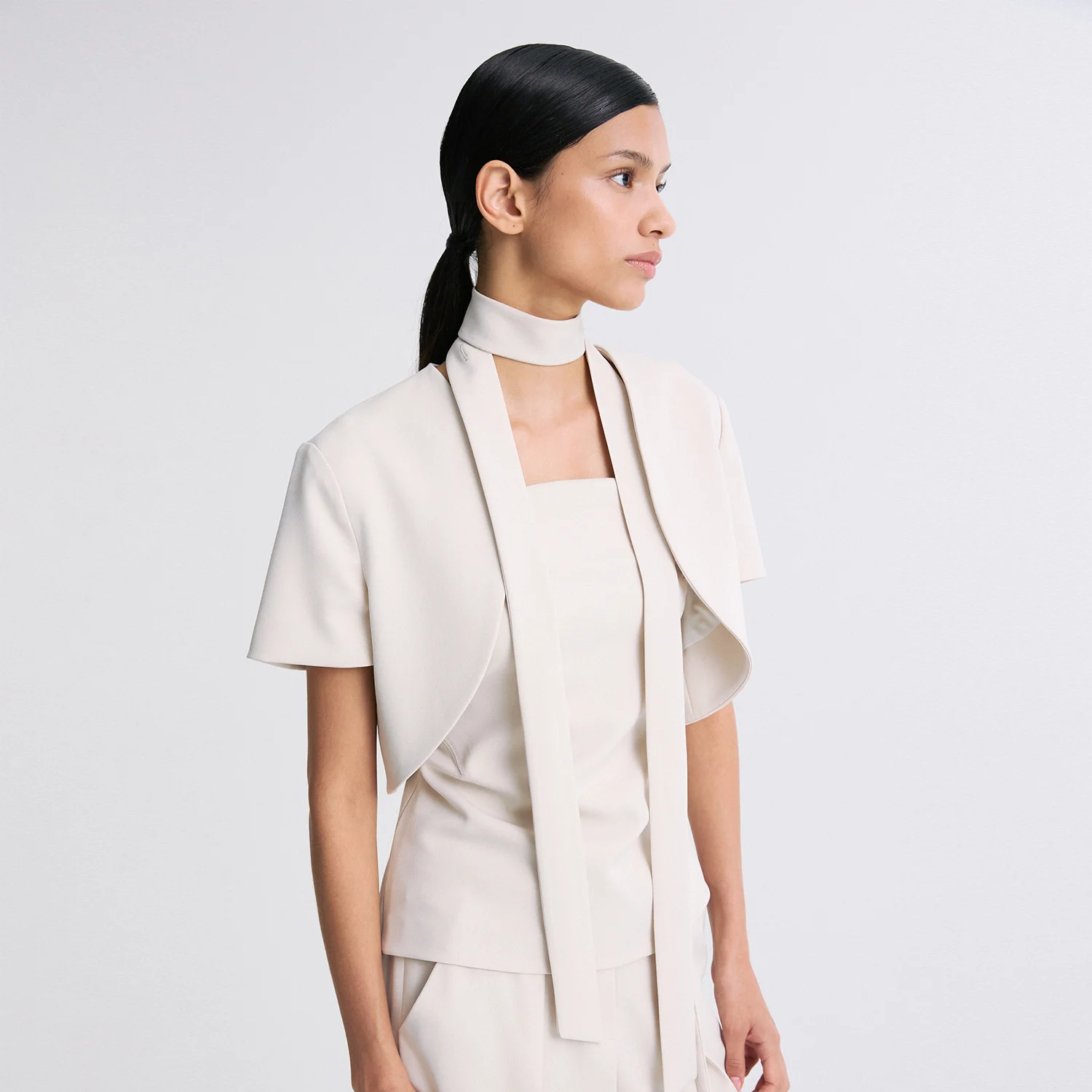 BOLERO HALF SLEEVED CROPPED JACKET CREAM