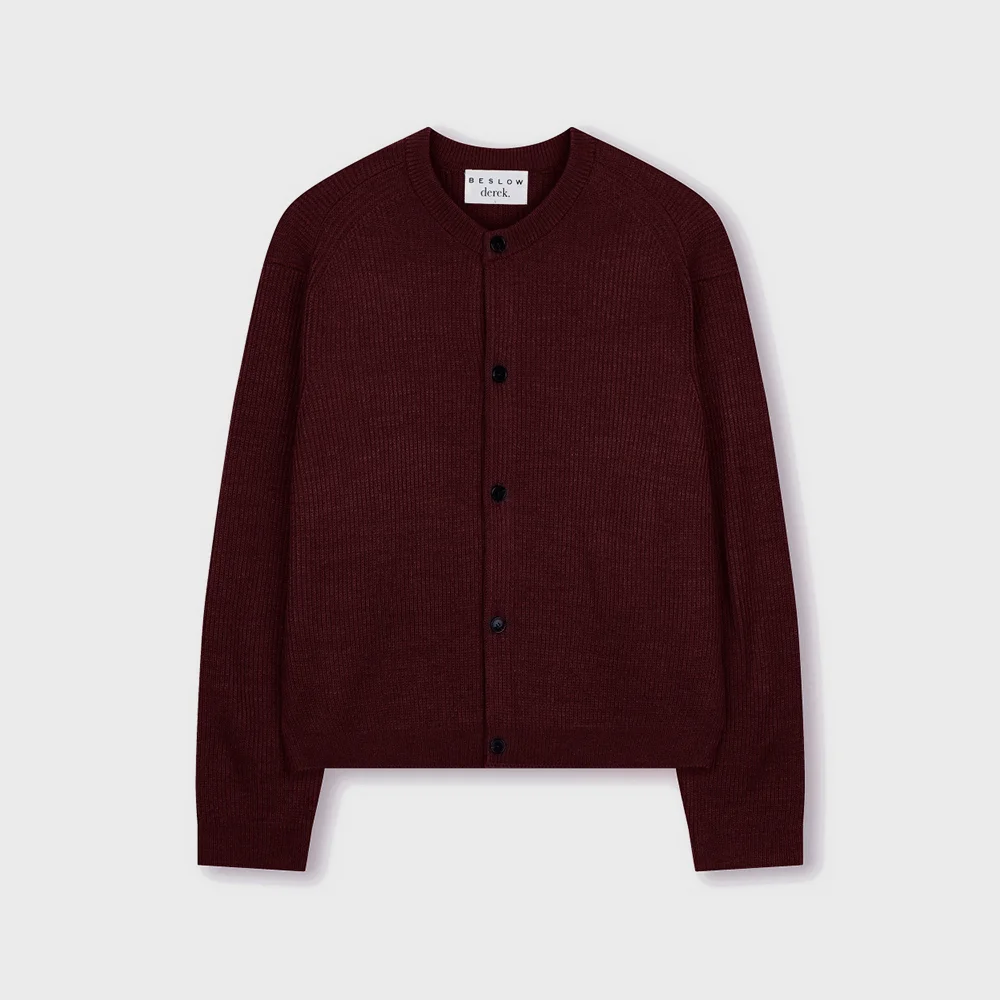 CREW NECK SHORT CARDIGAN DARK RED