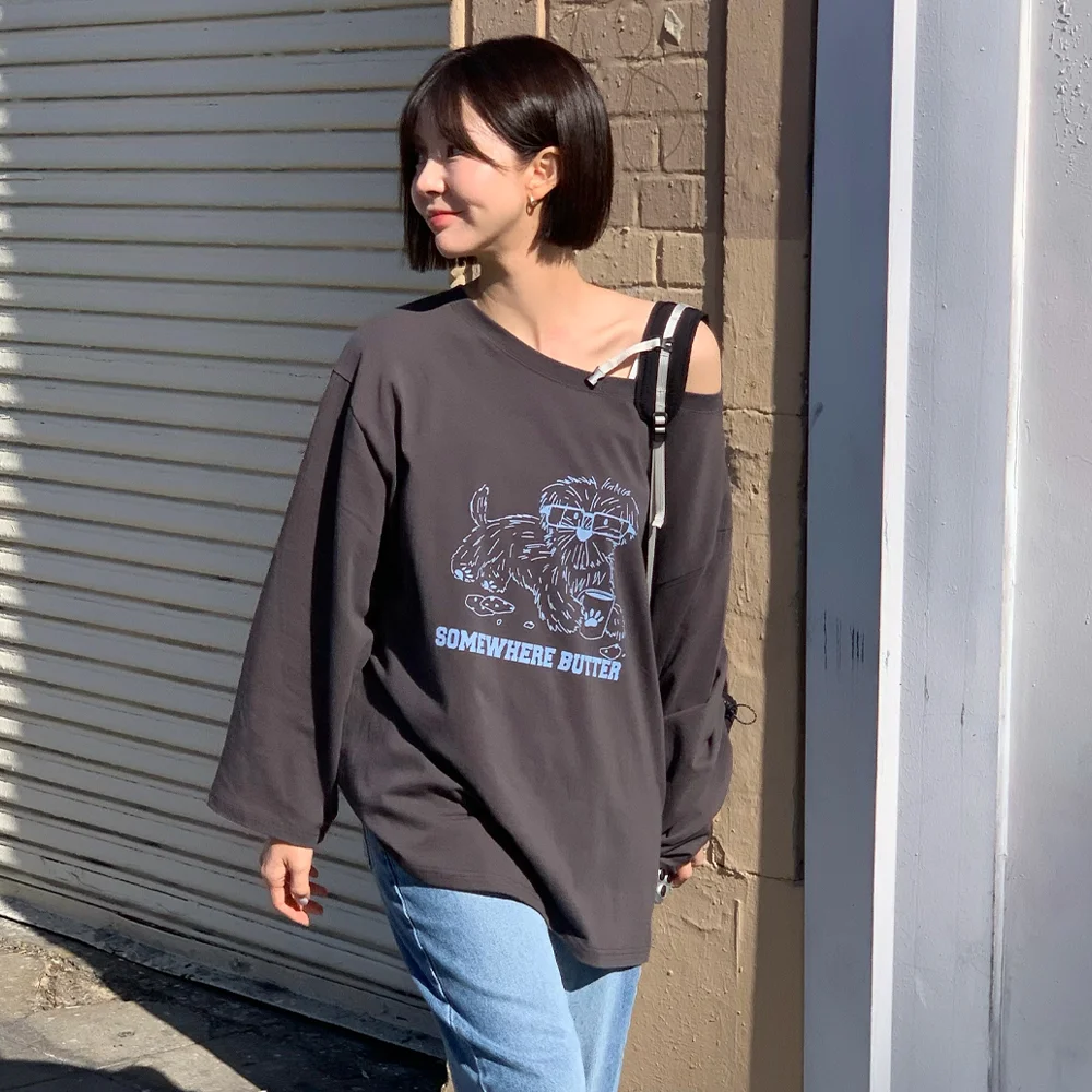 Glasses Puppy Long Top - Charcoal