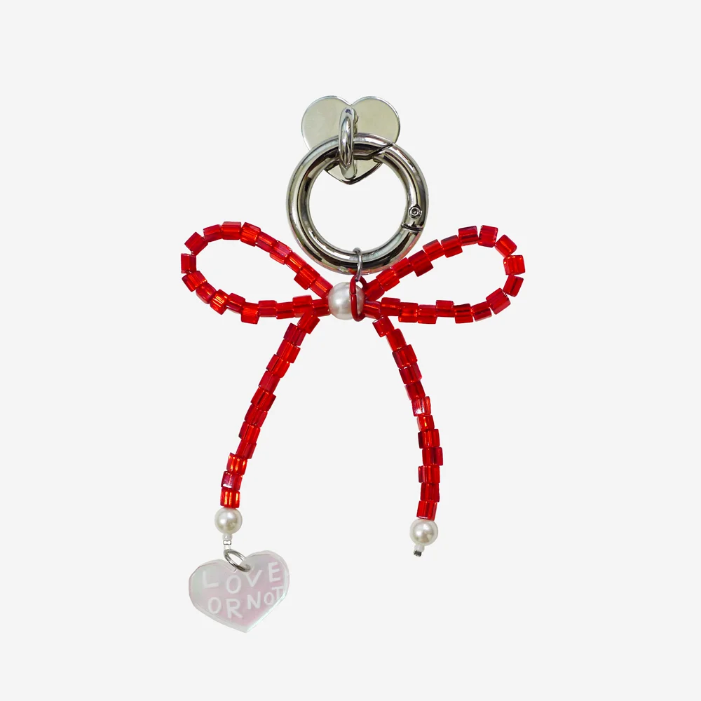 鑰匙扣&手機支架_Red Ribbon Beads Keyring&Tok