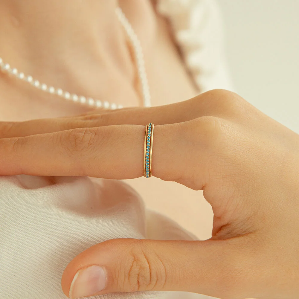 14k 綠松石 Pave 戒指 (14k金色) #L20