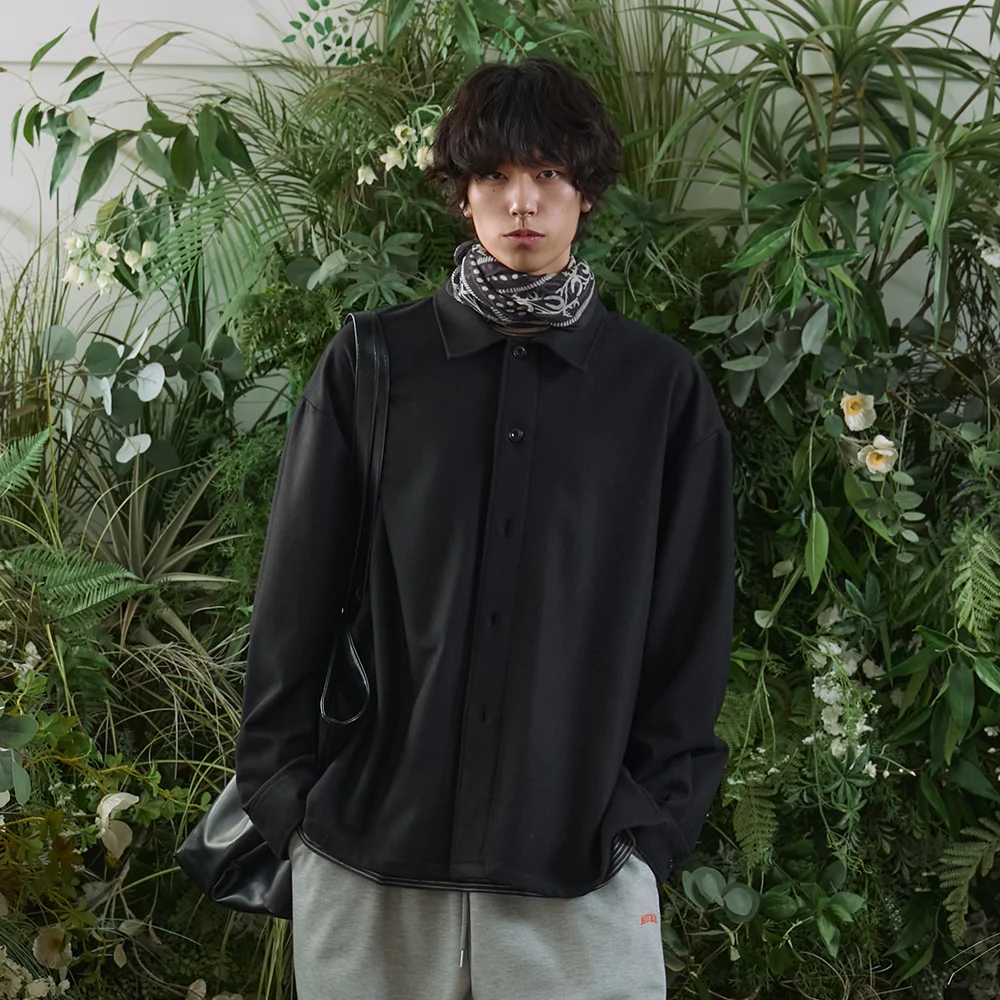New Of : 羊毛 混紡 寬鬆 襯衫 外套 黑色
