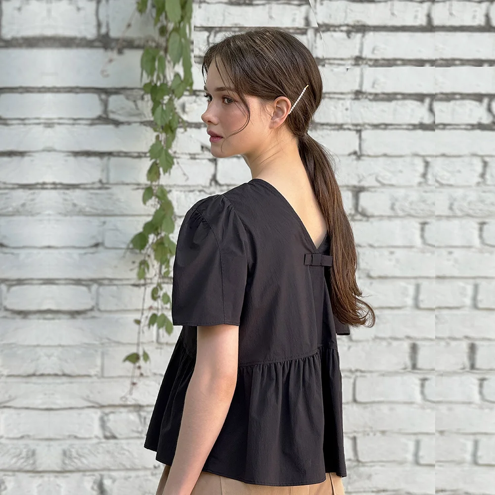 Lautre Solid Ette ribbon Black Blouse