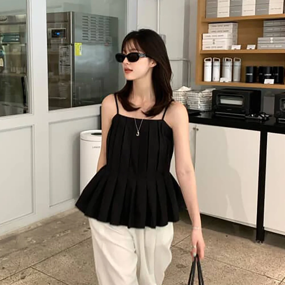 Swing pleats top (Black)