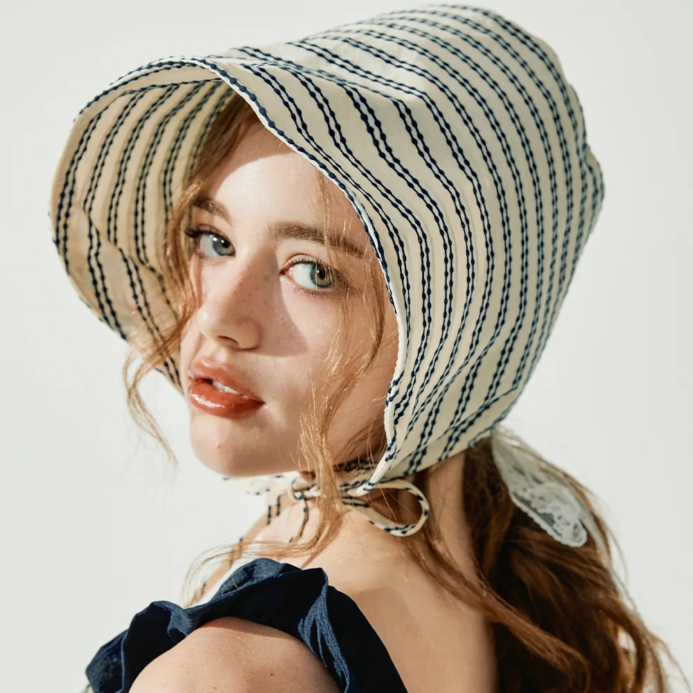 Mihaju 條紋 Bonnet Hat