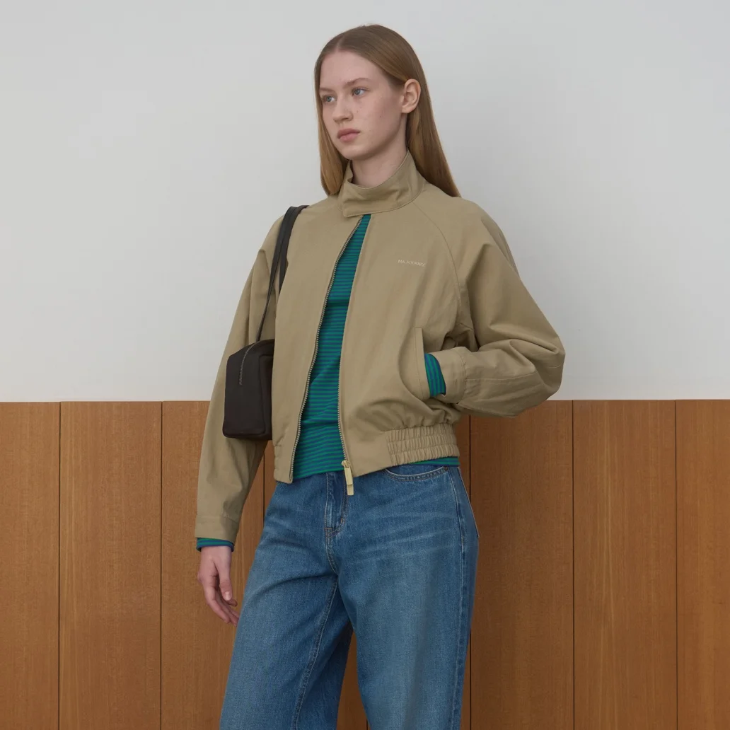 COTTON PLEATS BOMBER JACKET_BEIGE