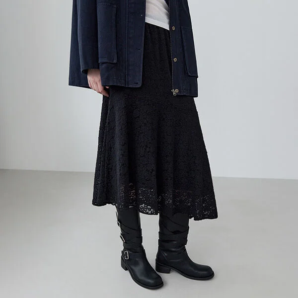 STRING LACE LONG SKIRT BLACK