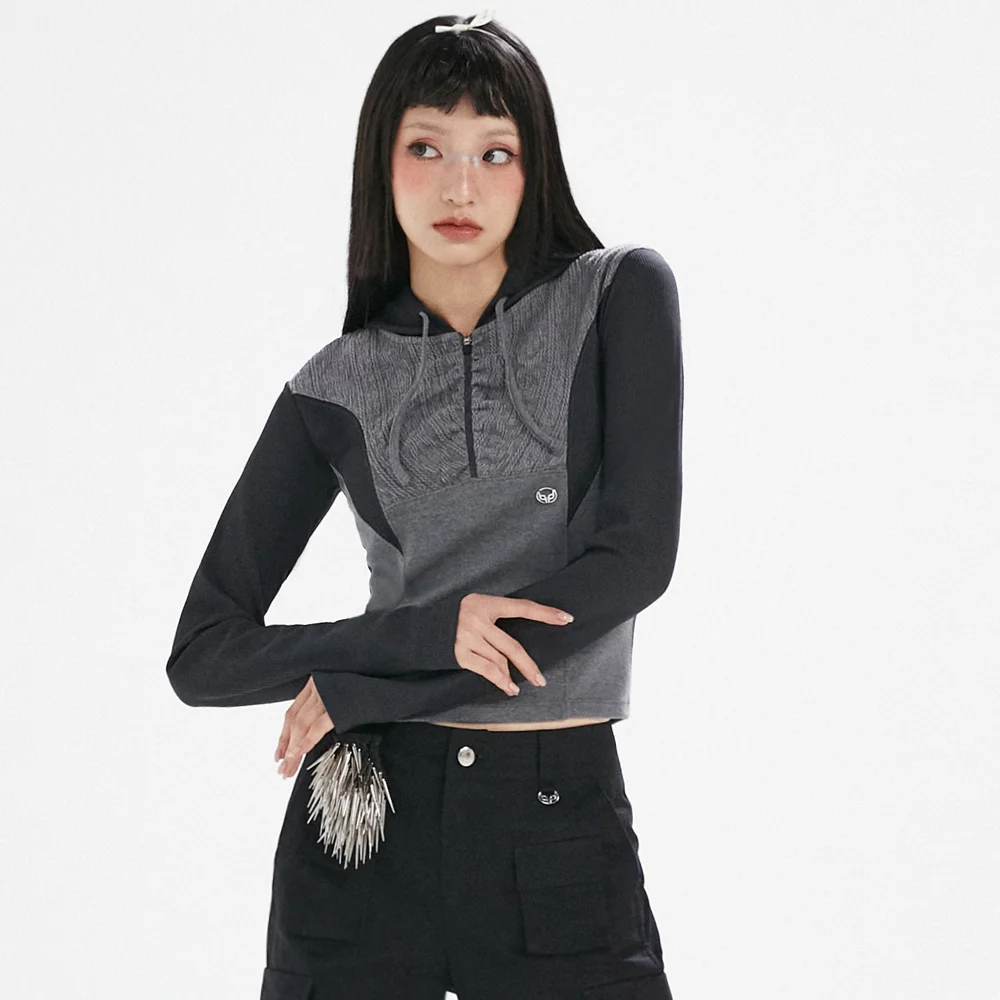 MESH BLOCK HOODED T-SHIRT BLACK BP3CL007
