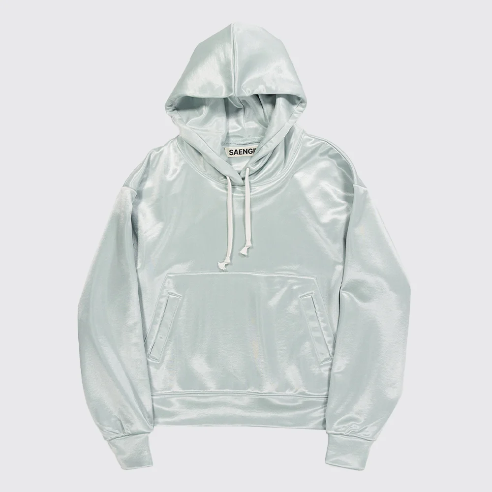 GLOSSY SATIN HOODIE - MINT