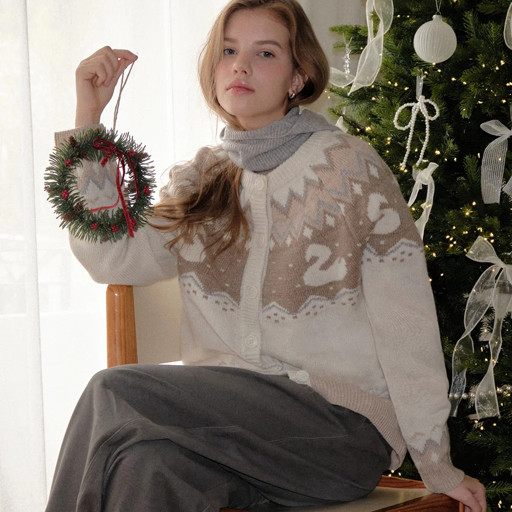 comos 1642 swan nordic knit wool cardigan (Ivory)