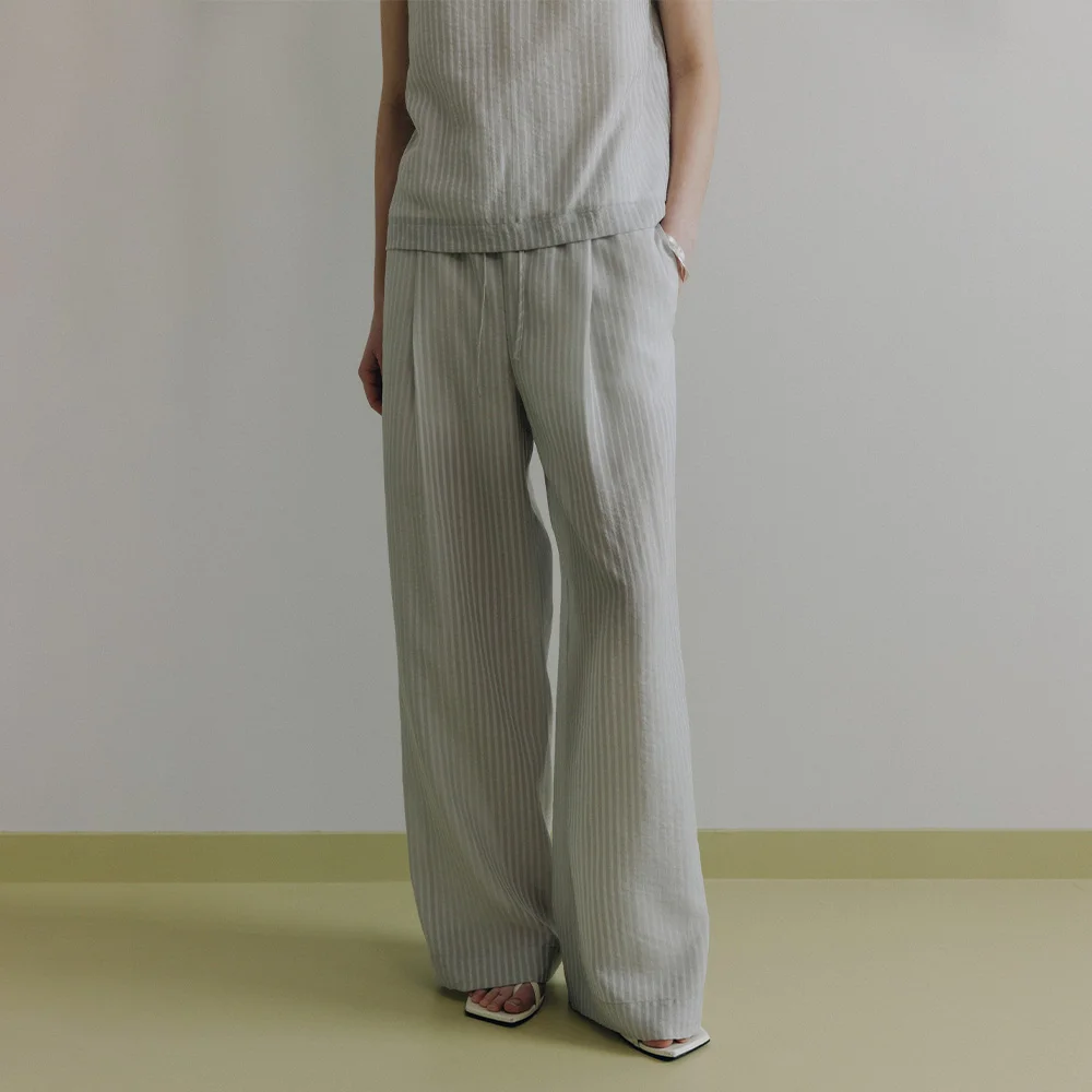 Sheer Stripe Wide Tuck Pants SW6ML704-11