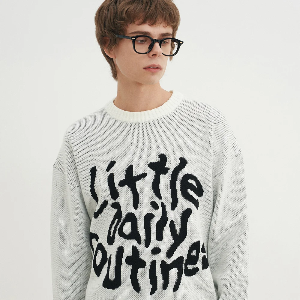 標誌款 字母印花 圓領 針織衫_白色