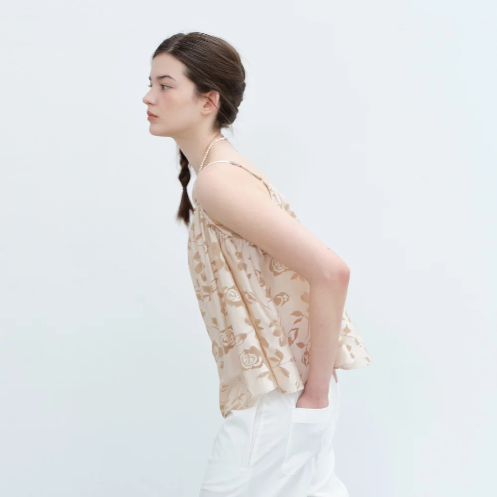 (2th) Sheer Rose Sleeveless-Beige