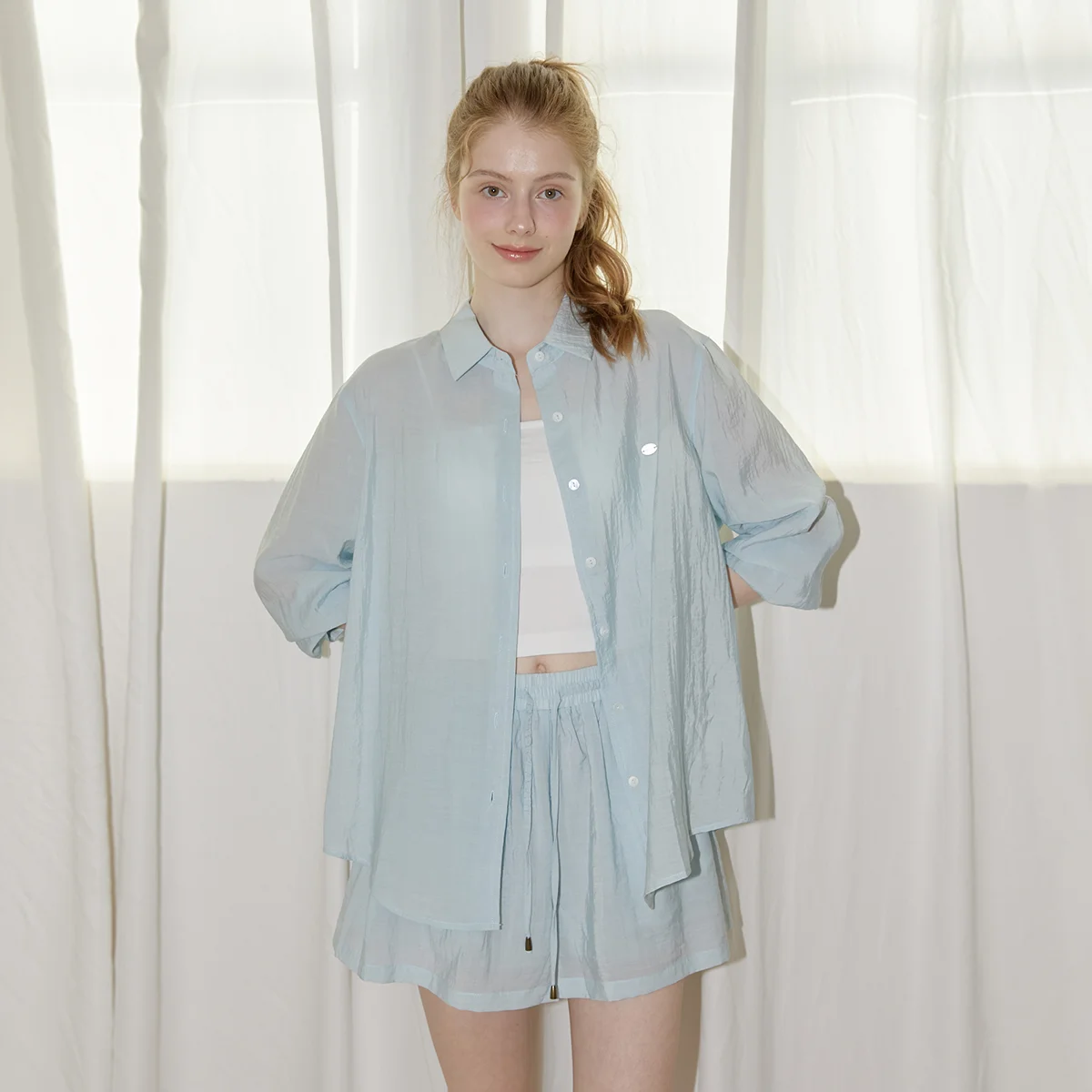 Back Button Shirts Set (sky blue)