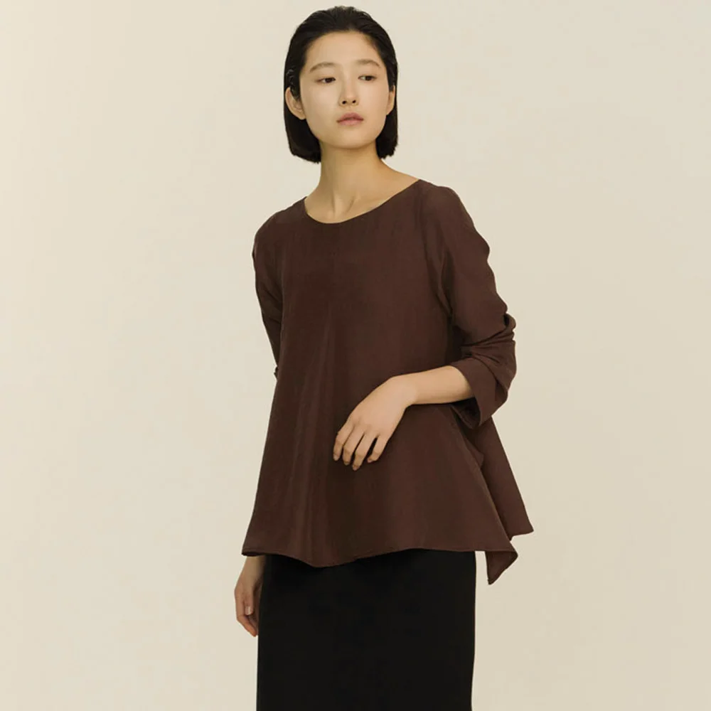 long sleeve overlap blouse_brown