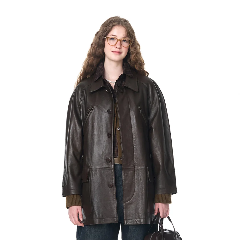 WILBUR LEATHER HALF COAT (BROWN)