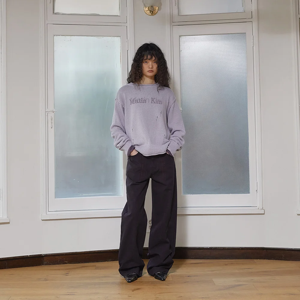 STITCH POINT WASHED COTTON PANTS IN PURPLE