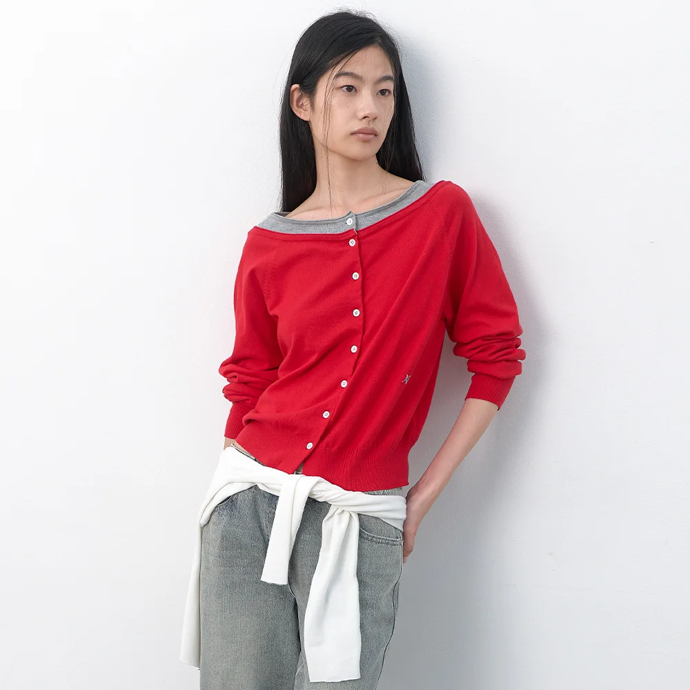 (CD-2275)DOUBLE LAYERED COLOR POINT CARDIGAN