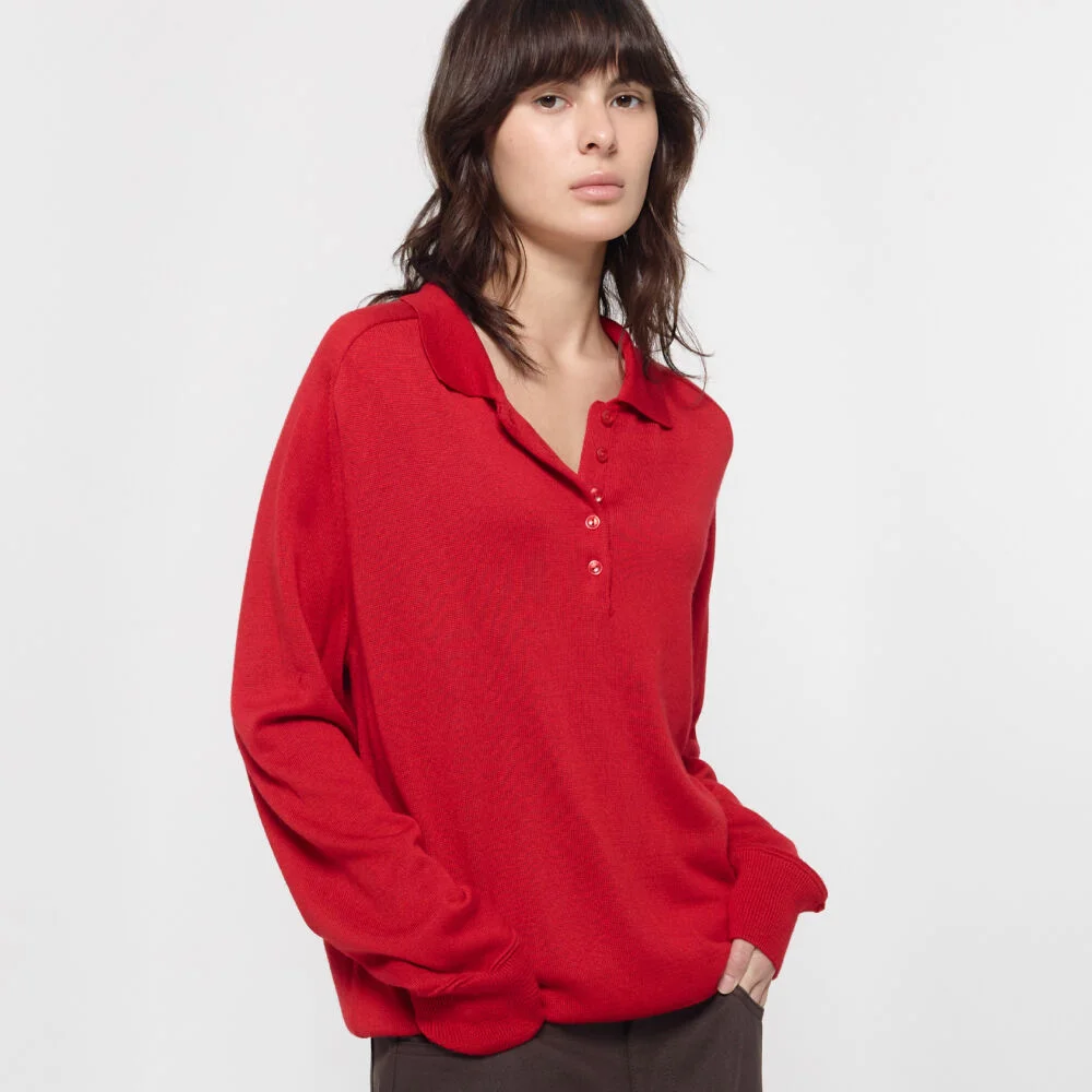 WOOL SILK POLO KNIT / RED