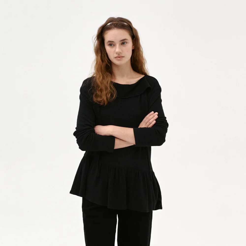 Shirring Scarf Tunic Top_black