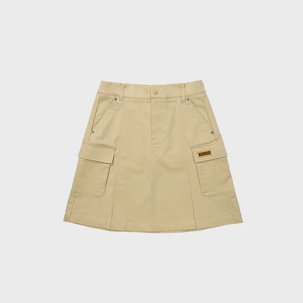 純棉 百褶 中等 半身裙 BEIGE
