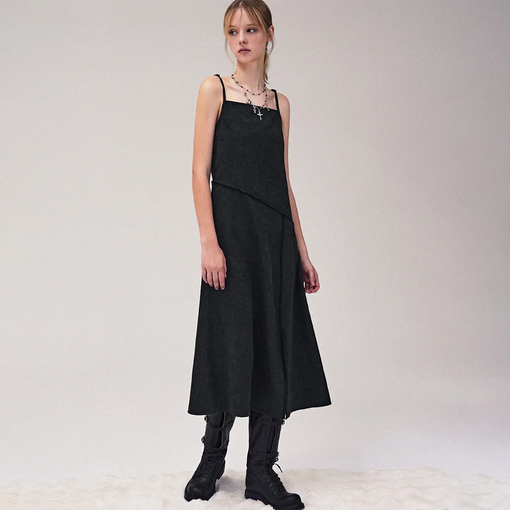 Diagonal Line Sleeveless Dress BLACK