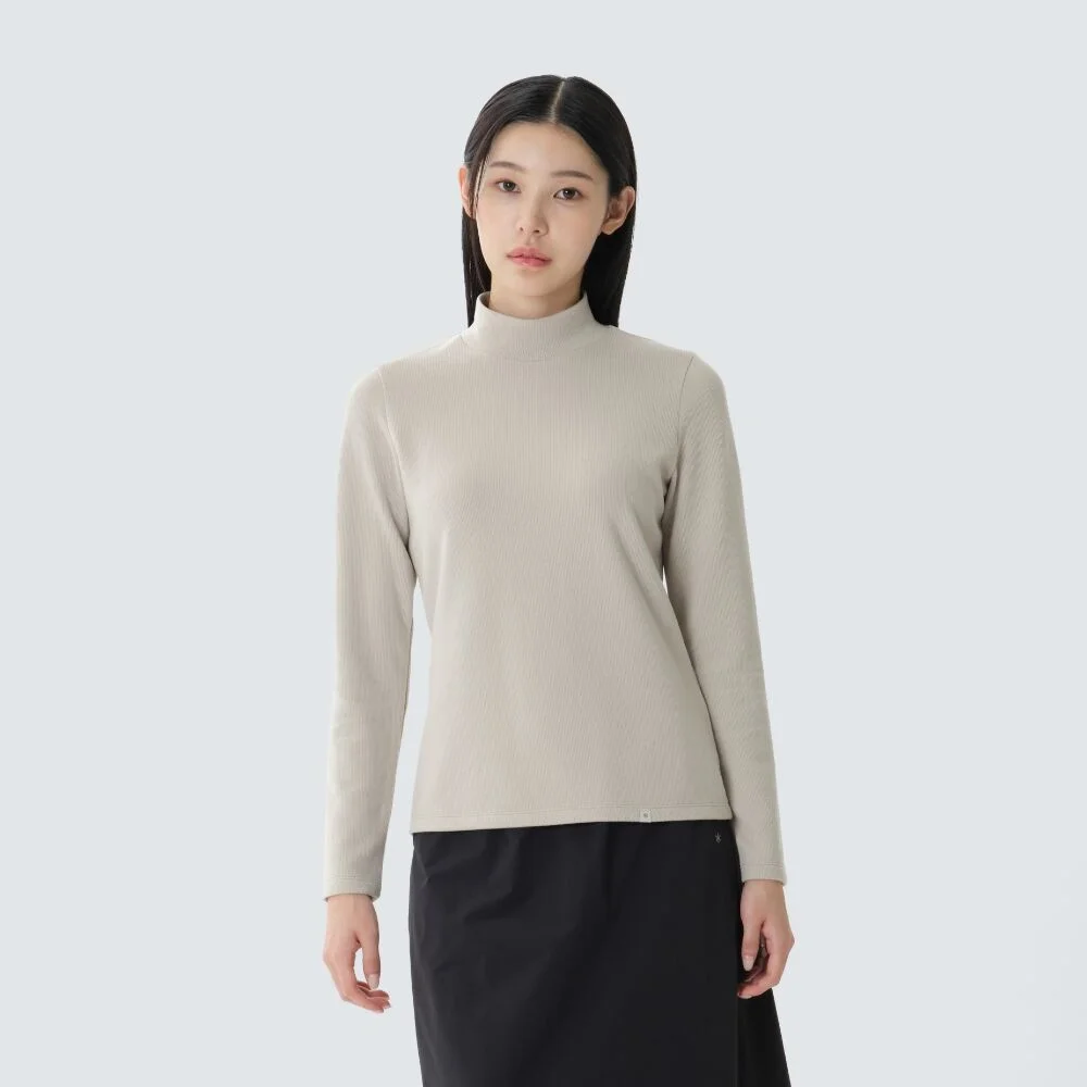 羅紋 女裝 半高領 長袖 T恤 Light Beige (S26FWFTL33)