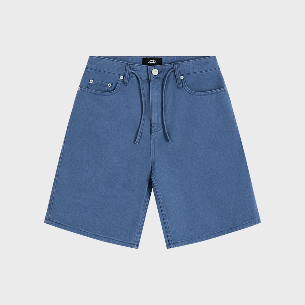 DRAWSTRING COTTON SHORTS-BLUE