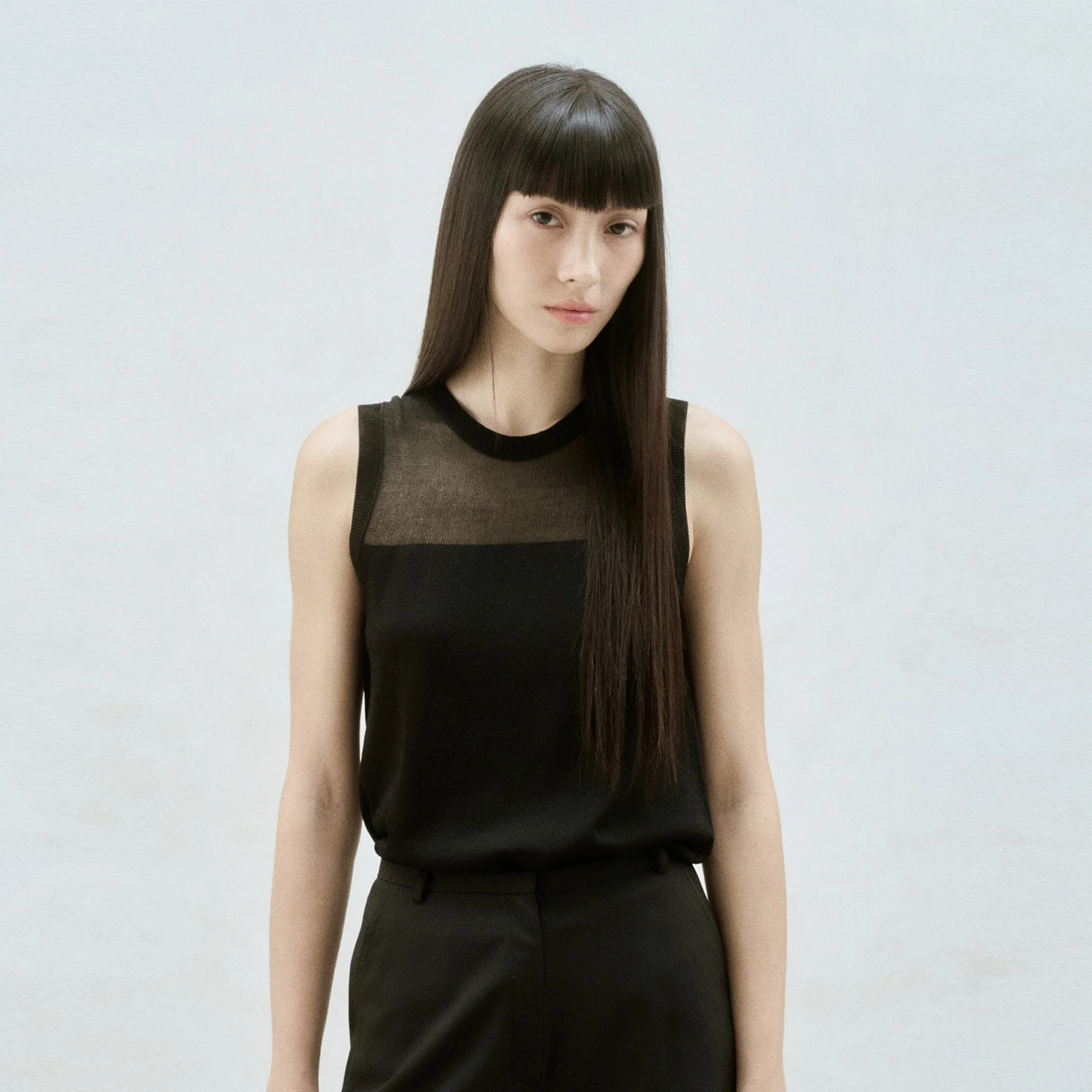 SHEER MESH SLEEVELESS TOP BLACK