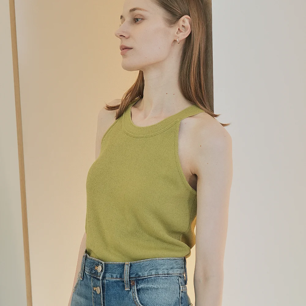 Summer Linen Blend Deep Armhole Sleeveless (olive)
