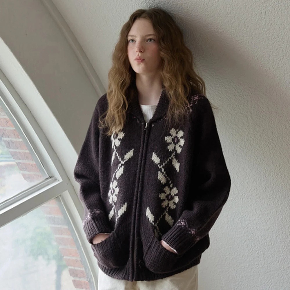 Daf 花卉 北歐 拉鏈 開襟外套_Daph Nordic Cardigan_2colors