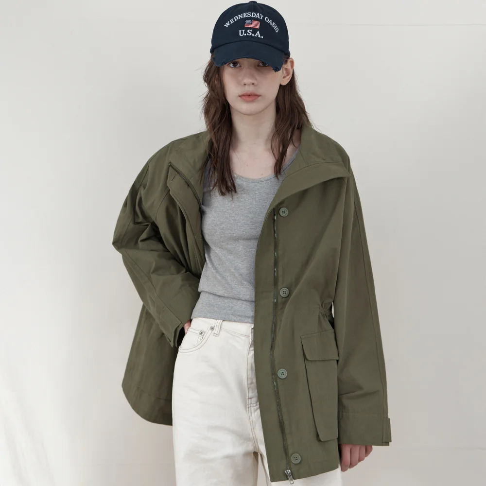 Work Cotton High Neck Jacket_KHAKI(WCB6OT03)