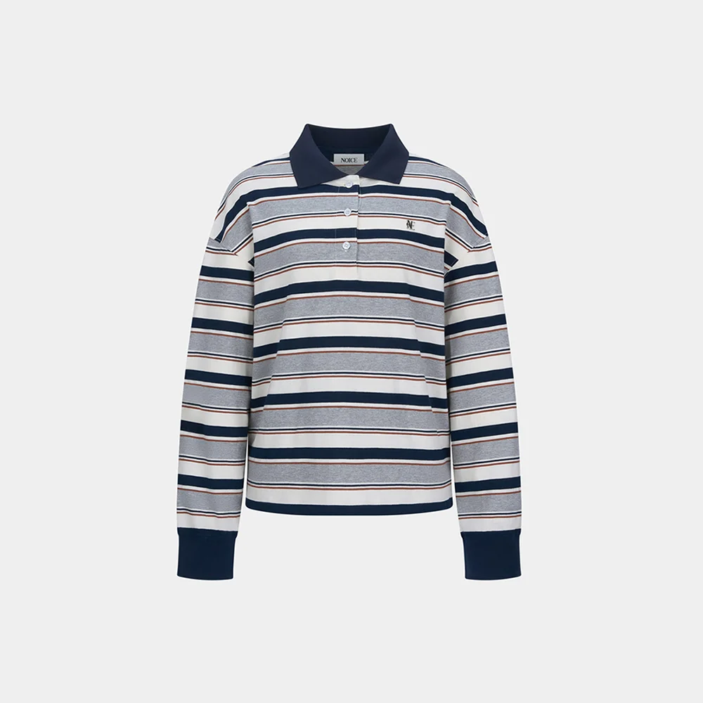 (W) COTTON LOGO STRIPED POLO SHIRT - GRAY