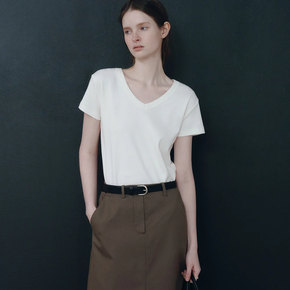 Fleu Cotton V-neck T-shirt (Ivory)