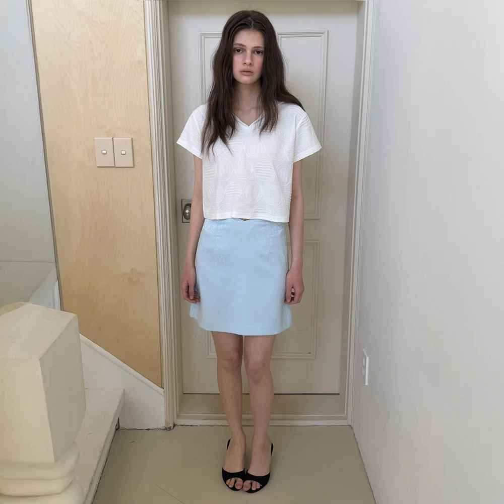 V字 提花 緞面 迷你 半身裙_Jacquard Satin Skirt