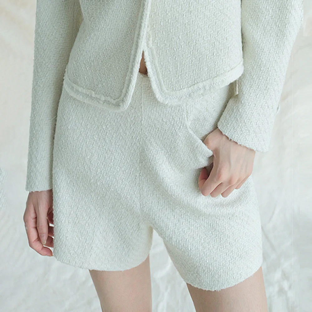 Sara Tweed Mini Shorts IVORY