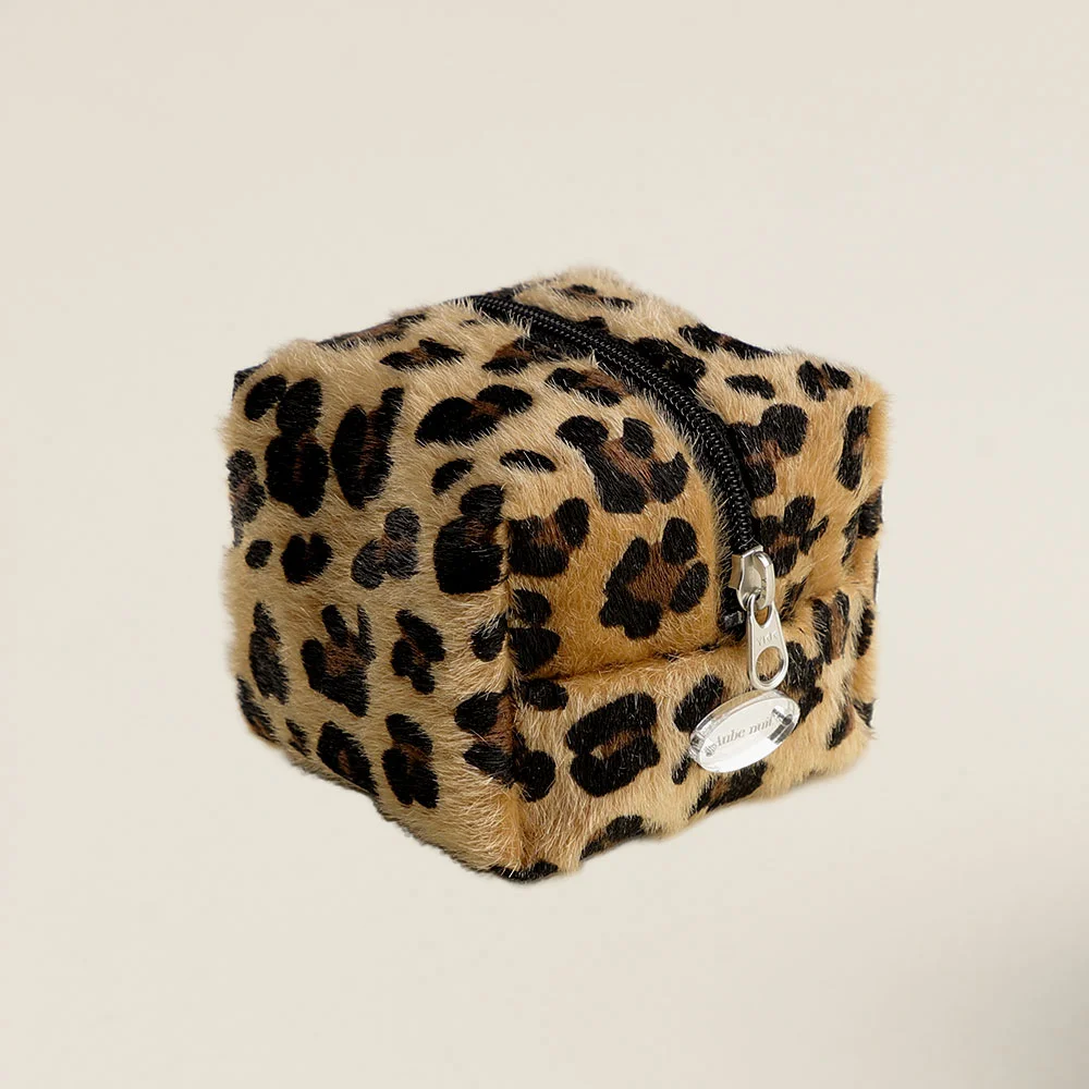 Obnuit 仿真 馬毛 豹紋 Cube 化妝袋 S (鑰匙扣 附加 可)