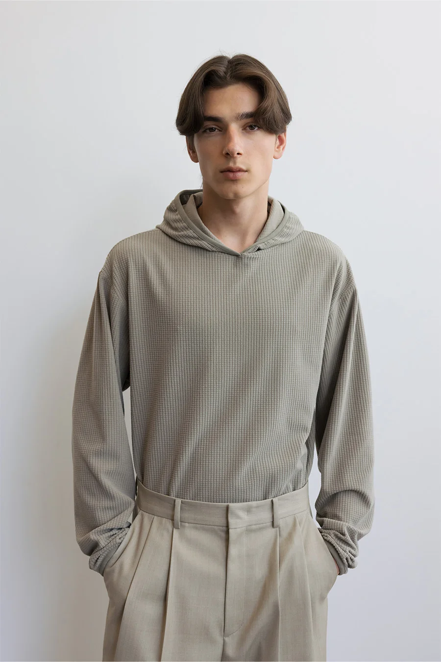 WAFFLE KNIT PULLOVER HOODIE