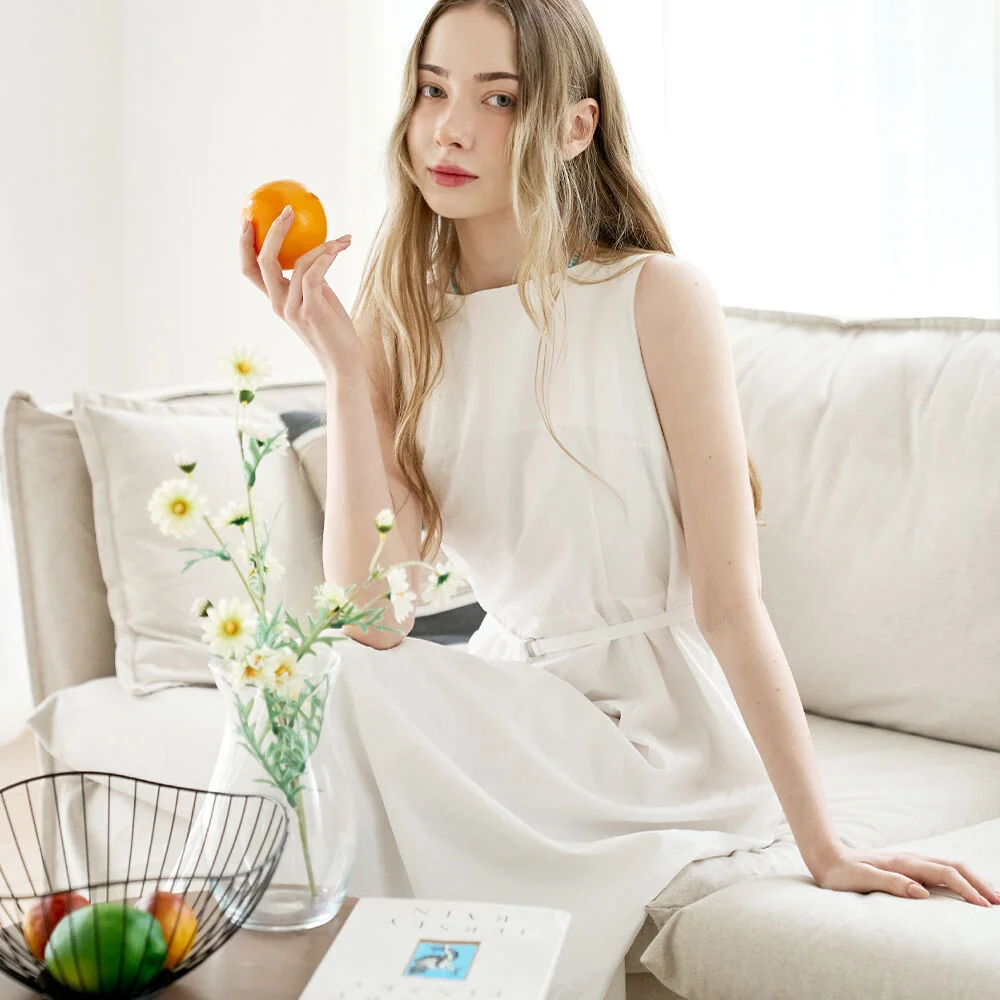 Belted pintuck long sleeveless dress_3 Colors