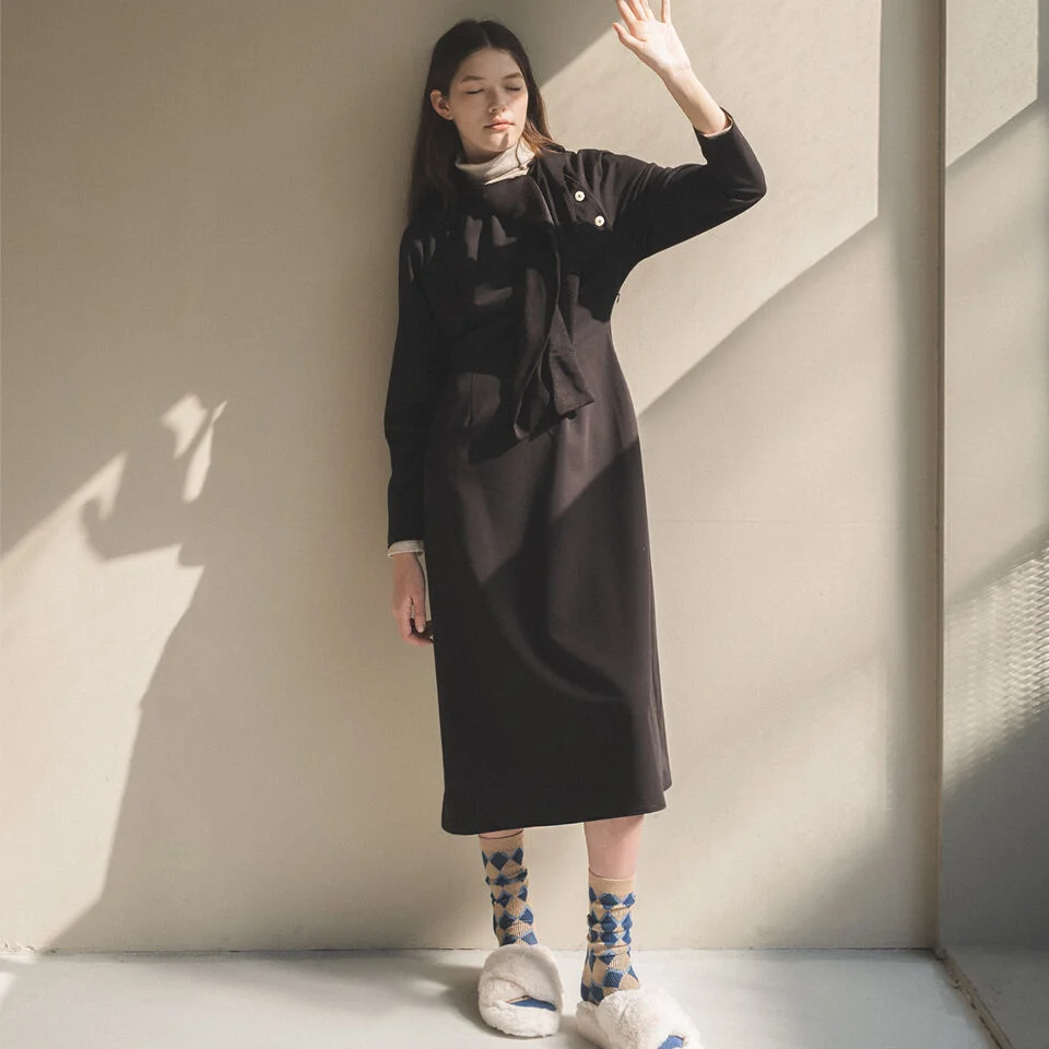 Unbal Scarf Black Dress