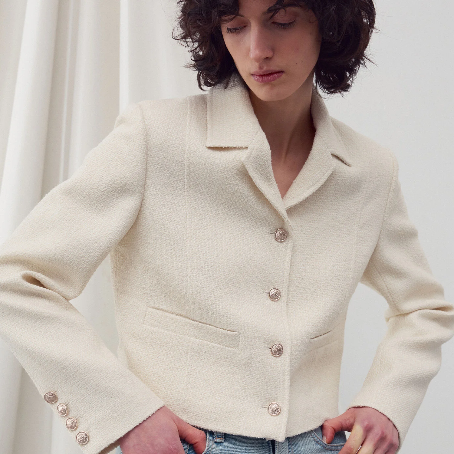 WOOL-BLEND TWEED JACKET CREAM