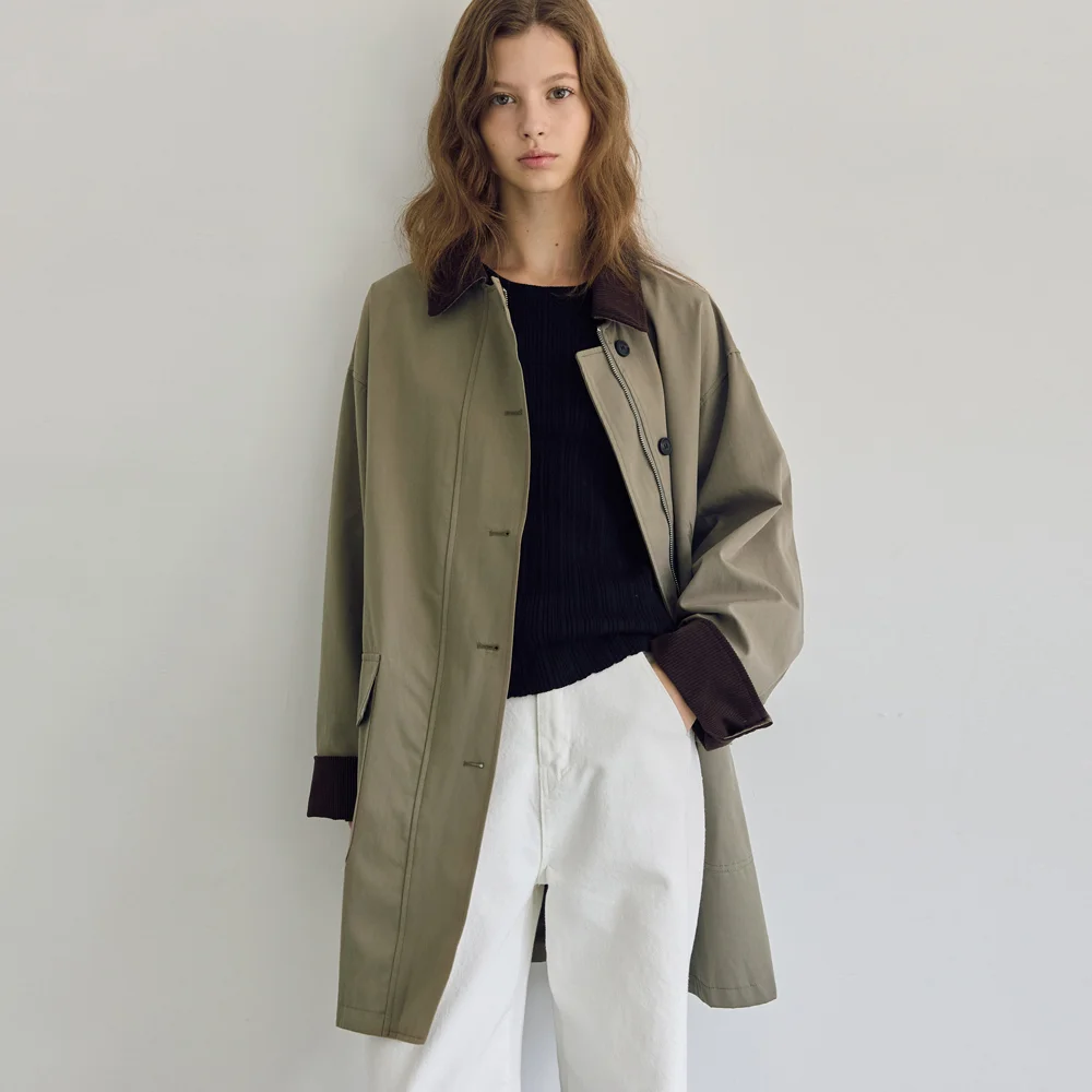 褪色 衣領 點綴 實用款 外套_khaki