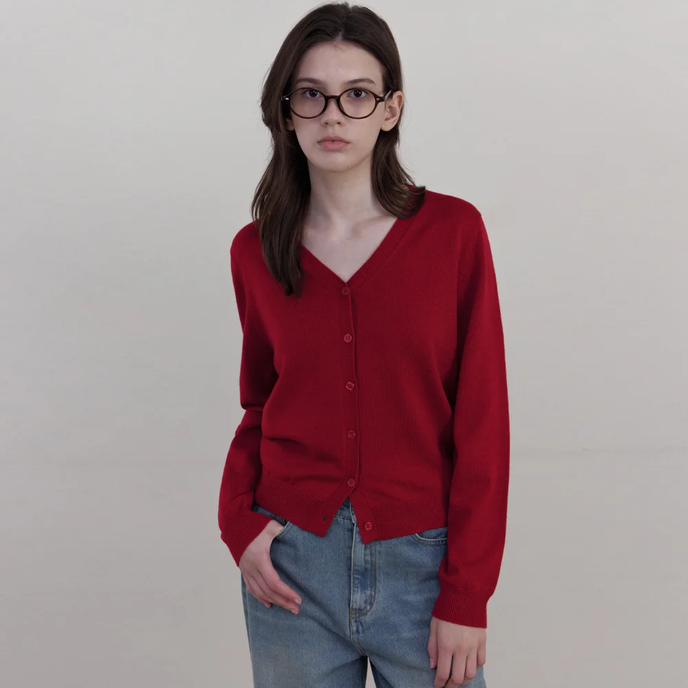 Nook Wool V-Neck Cardigan_RED(WCB6KN102)