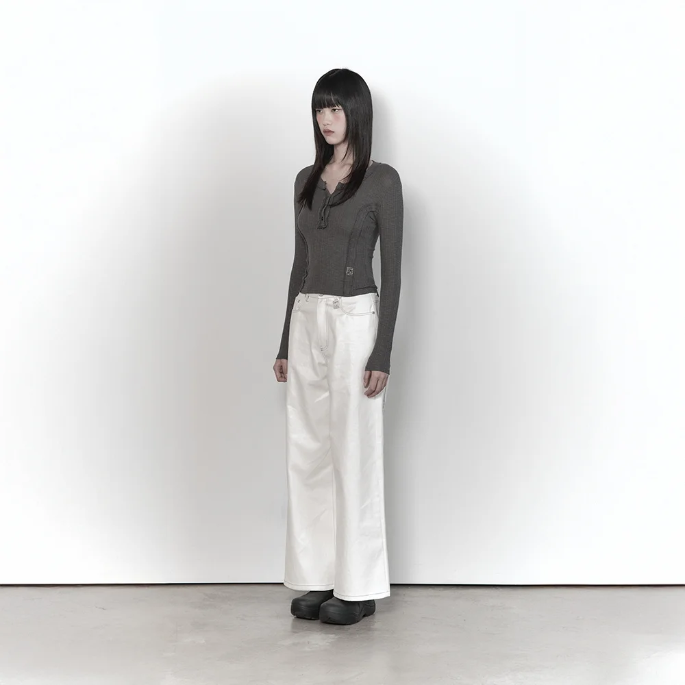 Coated Washing Angel Wide Pants (Black)