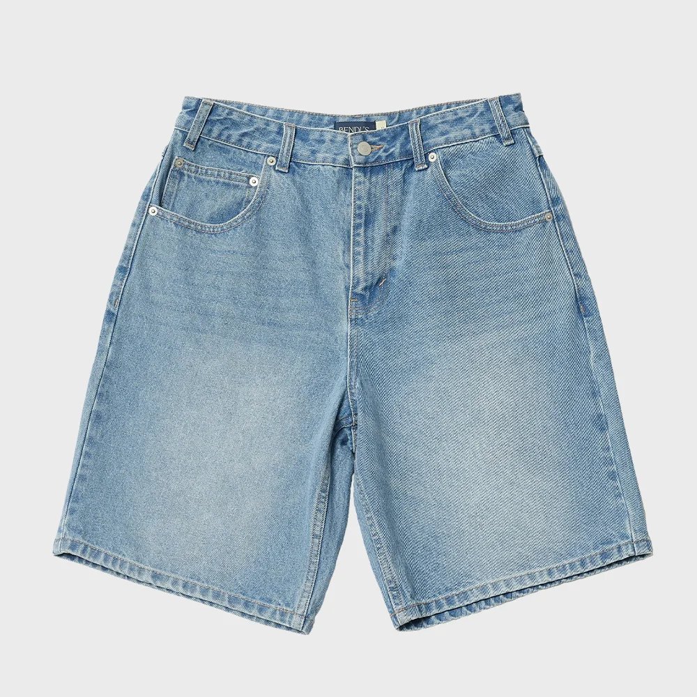 CLOVER STITCH HALF DENIM PANTS -LIGHT INDIGO