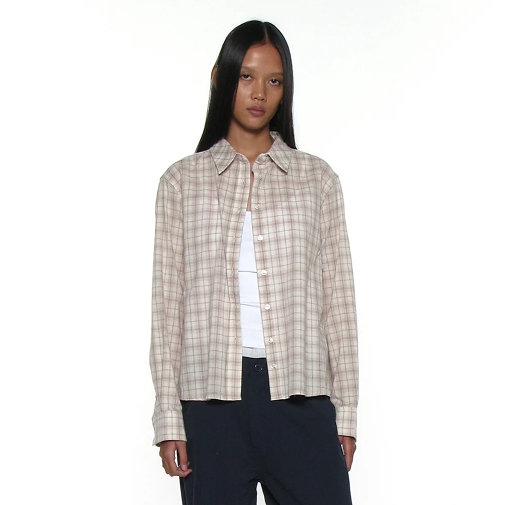 PWC 2WAY ASYMMETRIC CHECK SHIRT_BEIGE
